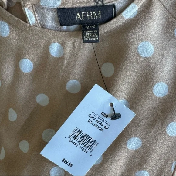 AFRM x Nordstrom Jamie Sand Polka Dot Open Back Short Sleeve Dress (M) - Picture 6 of 8